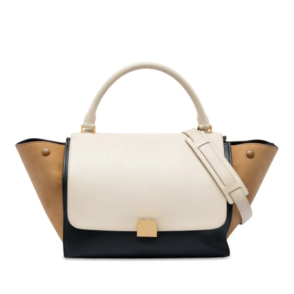 Celine Medium Tricolor Leather Trapeze Satchel Black Leather Very good - Front View