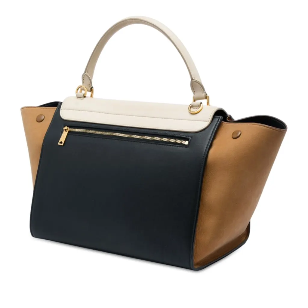 Celine Medium Tricolor Leather Trapeze Satchel Black Leather Very good - Back View