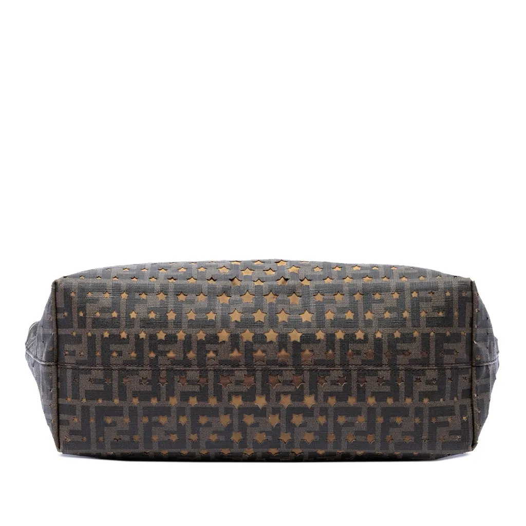 Fendi Medium Zucca Coated Canvas Laser Cut Star Roll Tote Brown Very good - Inside View