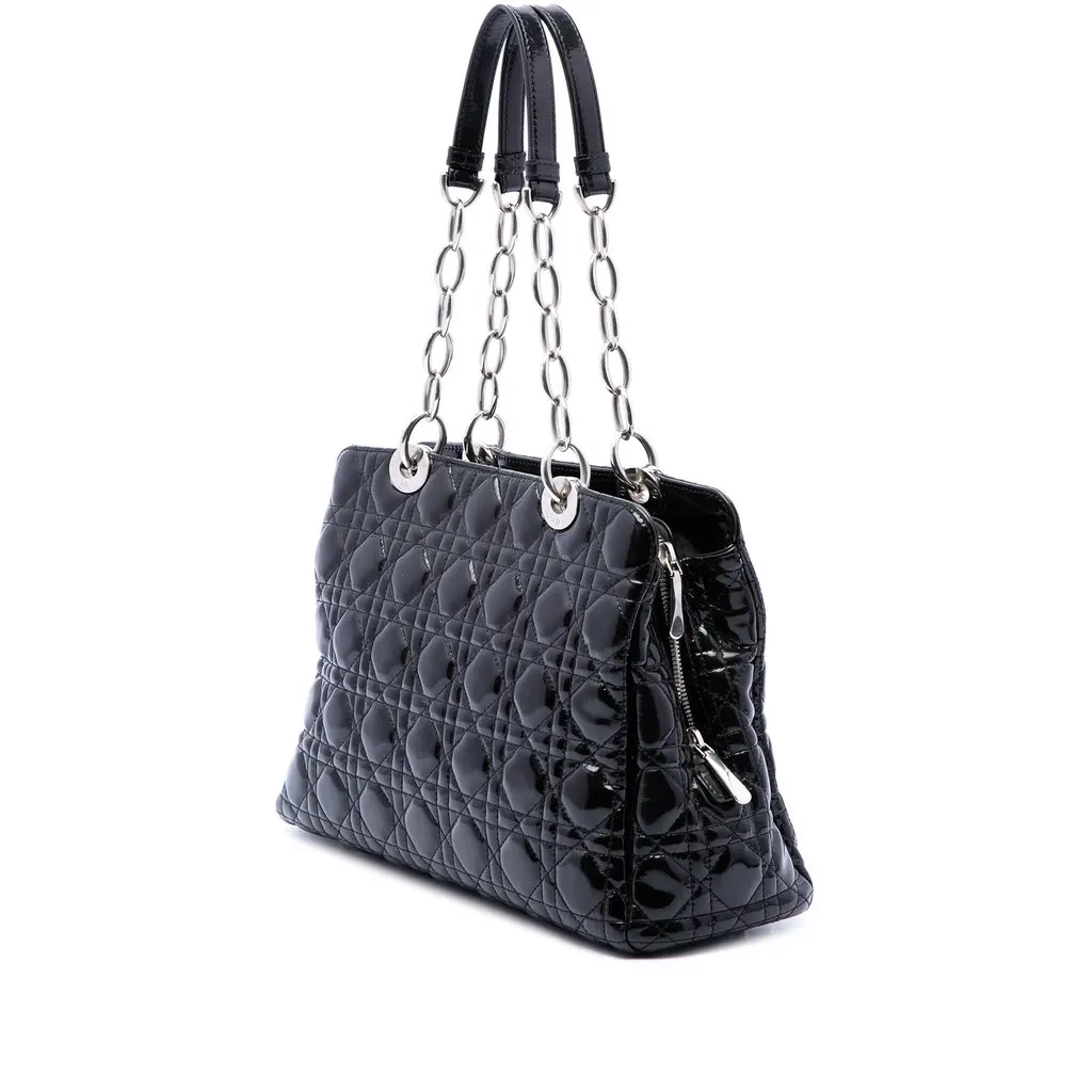 Dior Medium Patent Cannage Lady Dior Soft Shopping Tote Black Leather Very good - Back View