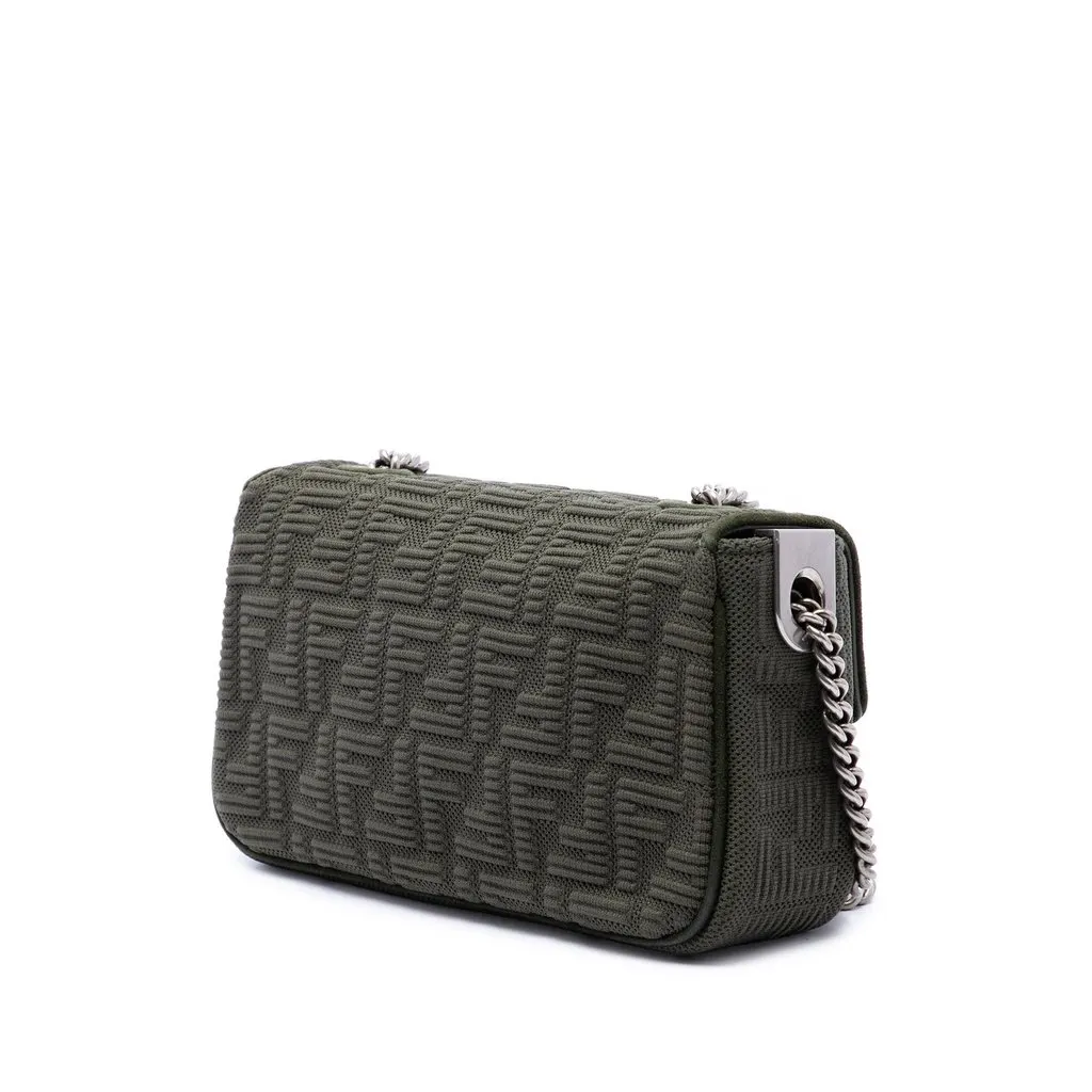 Fendi Zucca Embossed Technical Fabric Chain Midi Baguette Green Polyamide Very good - Back View