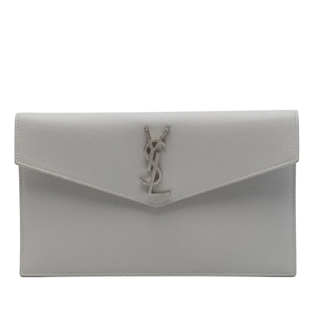 Saint Laurent Grain De Poudre Uptown Pouch Grey Leather Very good - Front View