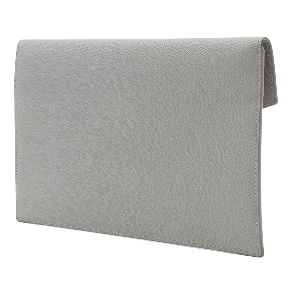 Saint Laurent Grain De Poudre Uptown Pouch Grey Leather Very good - Back View