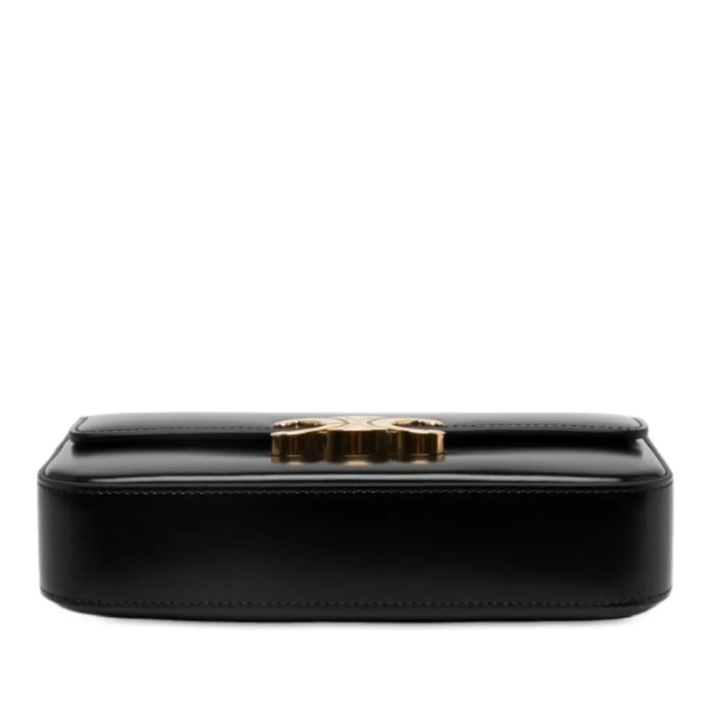 Celine Shiny Calfskin Triomphe Claude Shoulder Bag Black Leather Never worn - Inside View