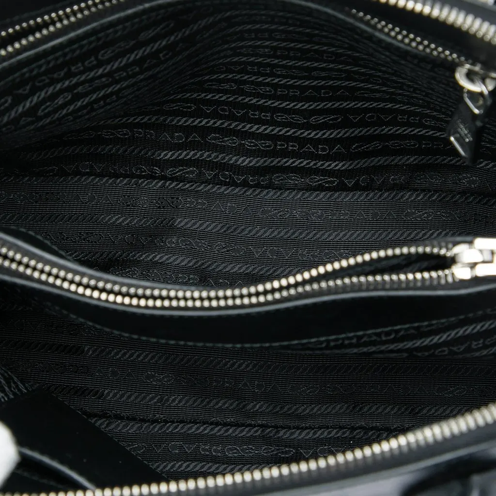 Prada City Calf Flame Heels Print Promenade Satchel Black Leather Very good - Model View
