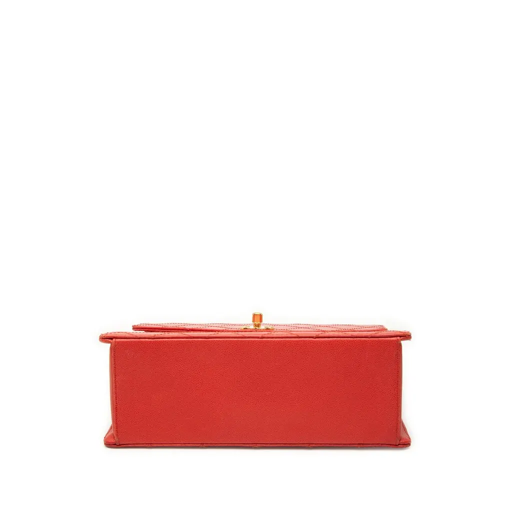 Chanel CC Quilted Caviar Turnlock Top Handle Red Leather Very good - Inside View