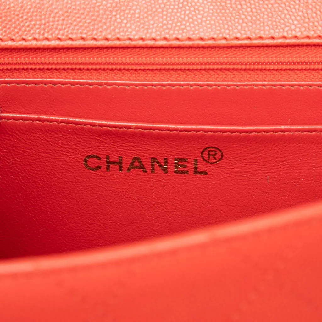 Chanel CC Quilted Caviar Turnlock Top Handle Red Leather Very good - Box View