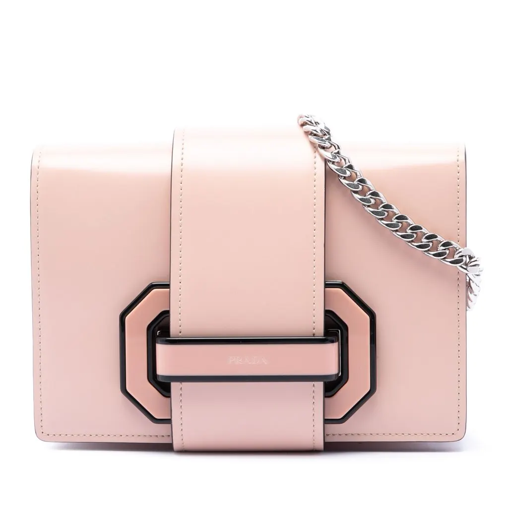 Prada City Calf Plex Ribbon Crossbody Pink Leather Very good - Front View