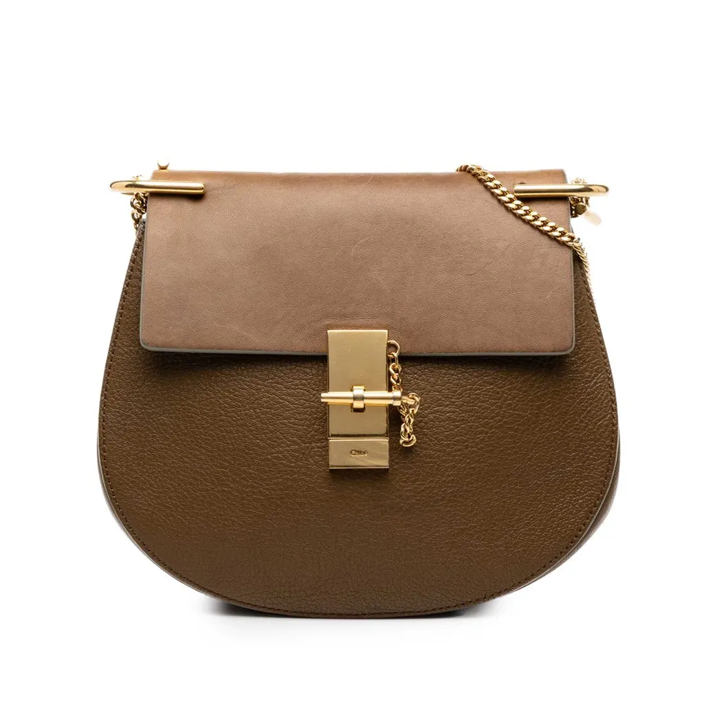 Chloé Small Smooth and Grained Calfskin Drew Crossbody Brown Leather Very good - Front View