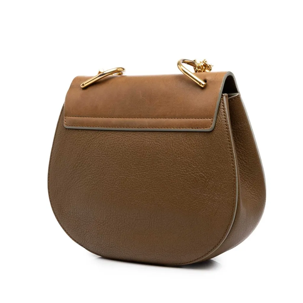 Chloé Small Smooth and Grained Calfskin Drew Crossbody Brown Leather Very good - Back View