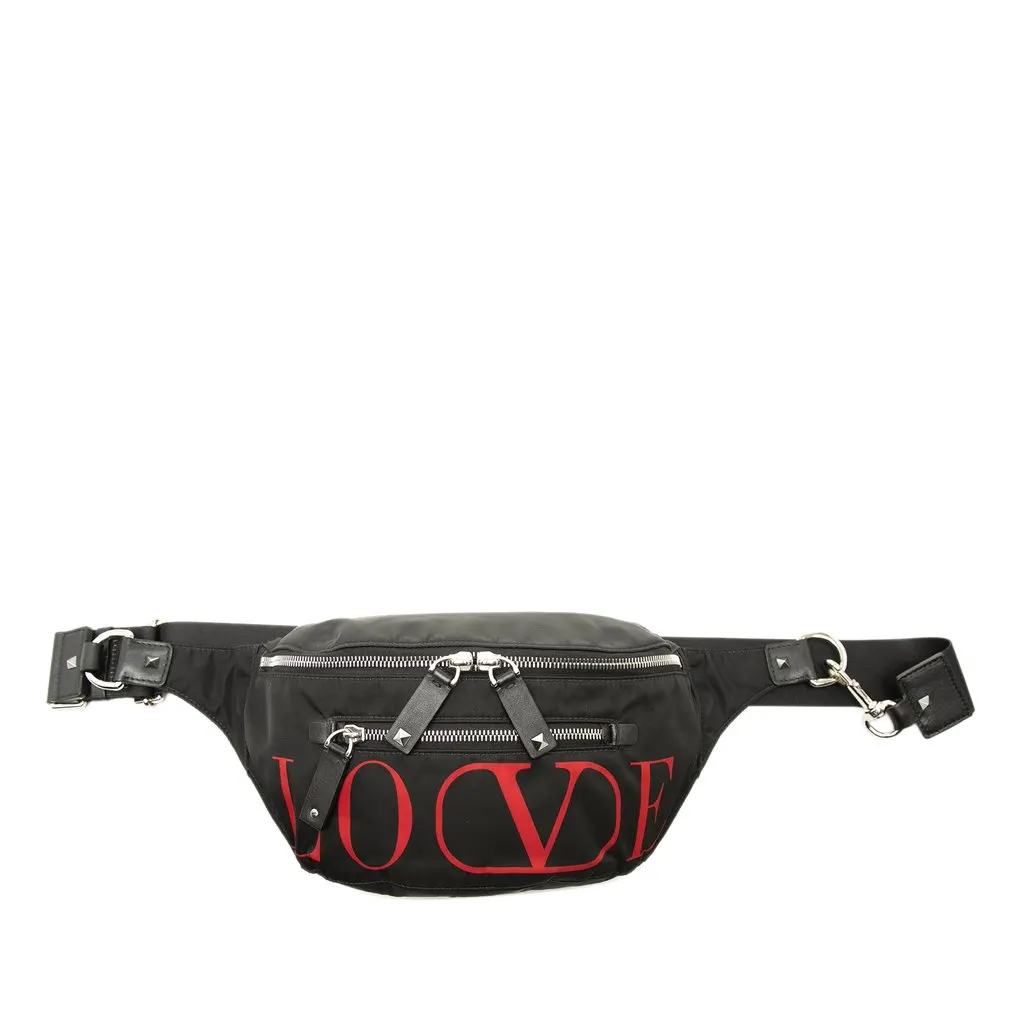 Valentino Nylon LOVE Rockstud Belt Bag Black Very good - Front View