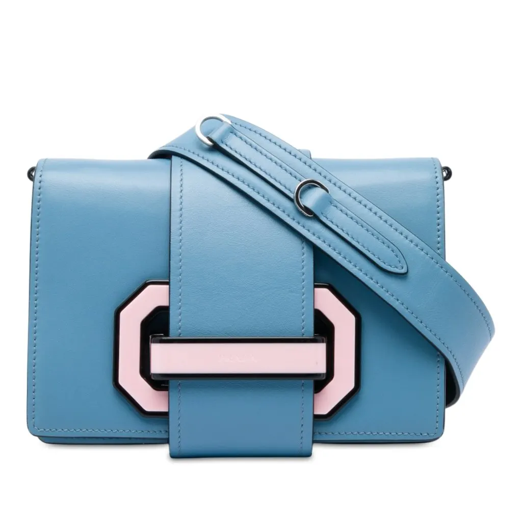 Prada City Calf Plex Ribbon Crossbody Blue Leather Very good - Front View