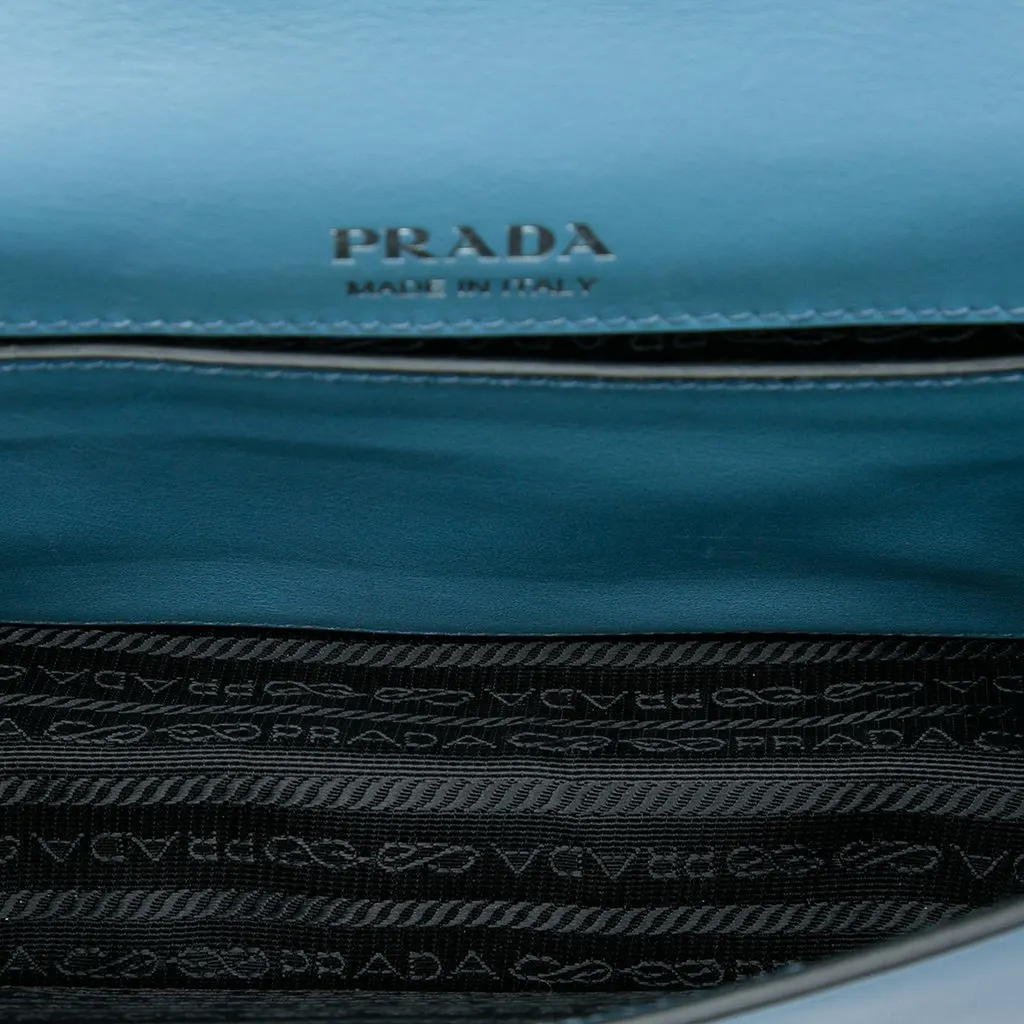 Prada City Calf Plex Ribbon Crossbody Blue Leather Very good - Model View