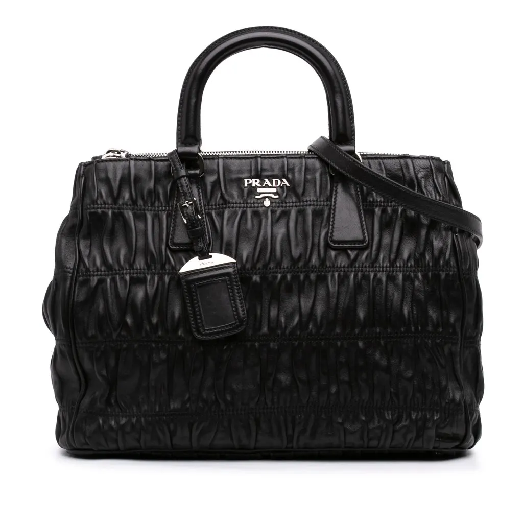 Prada Nappa Gaufre Satchel Black Leather Very good - Front View