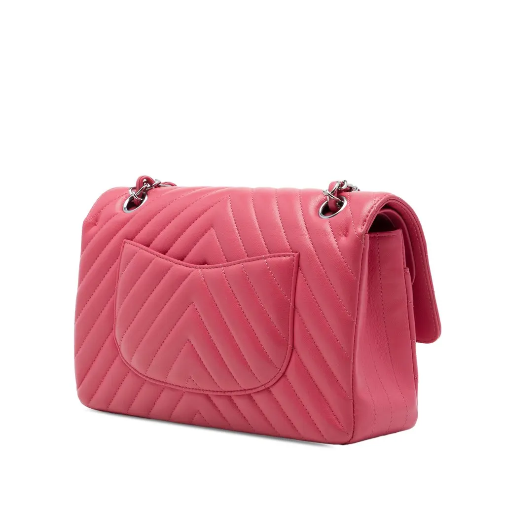 Chanel Medium Classic Chevron Lambskin Double Flap Pink Leather Very good - Back View