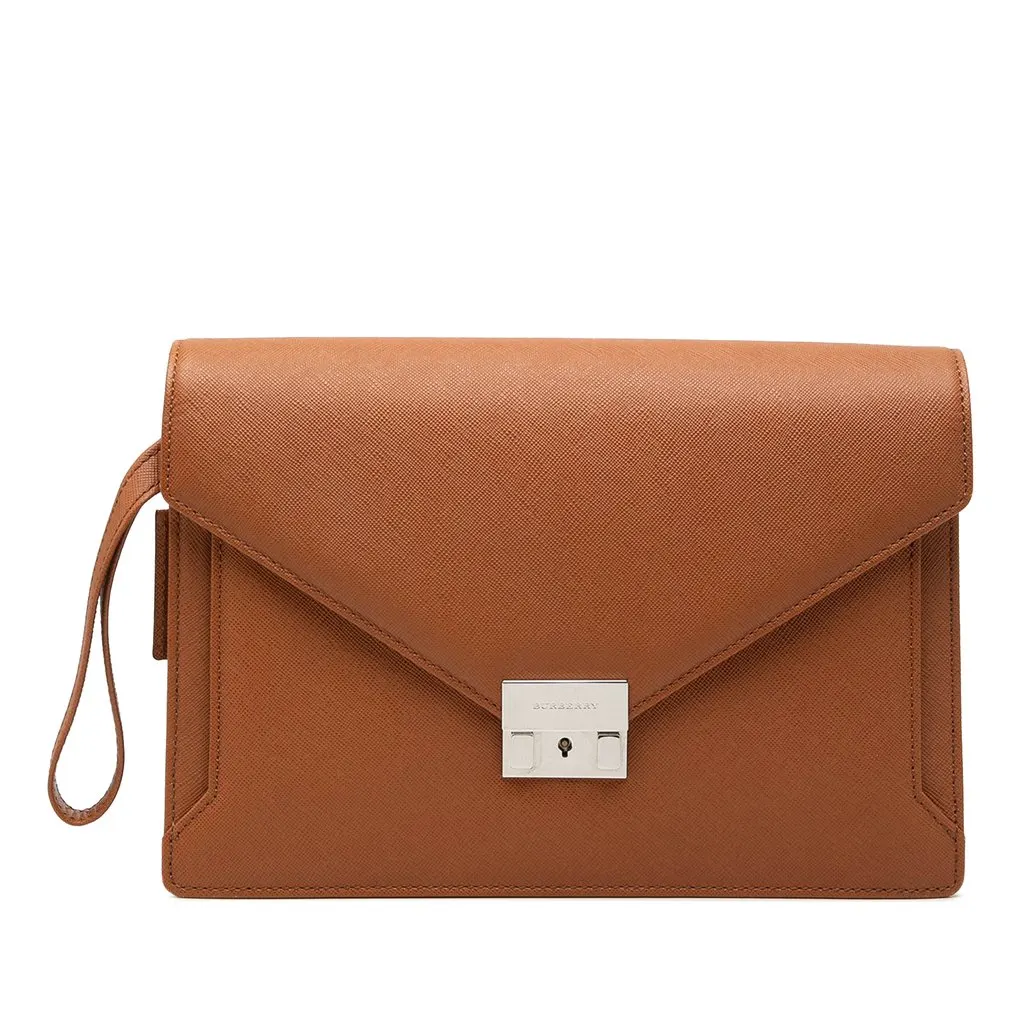 Burberry Leather Envelope Clutch Brown Leather Very good - Front View
