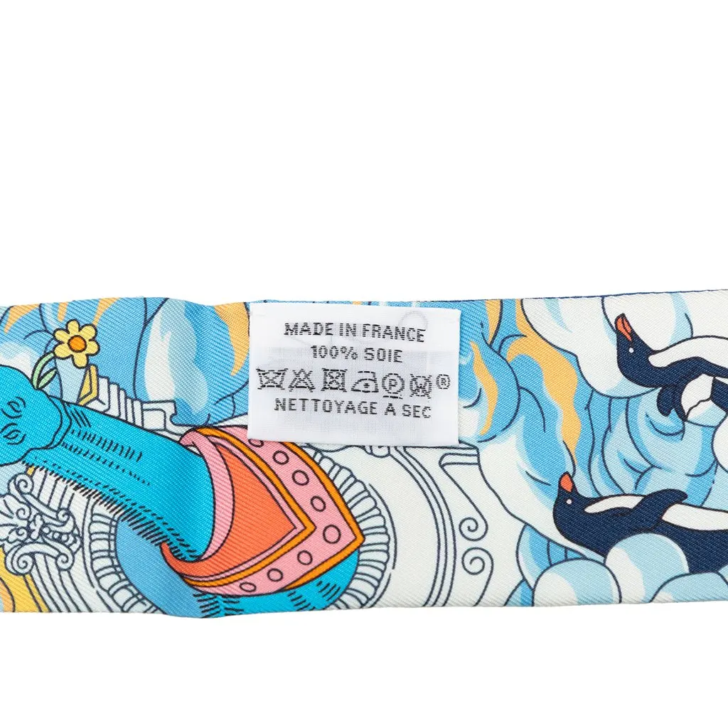 Hermès Sur Mon Nuage Silk Twilly Scarf Blue Silk Never worn - Back View