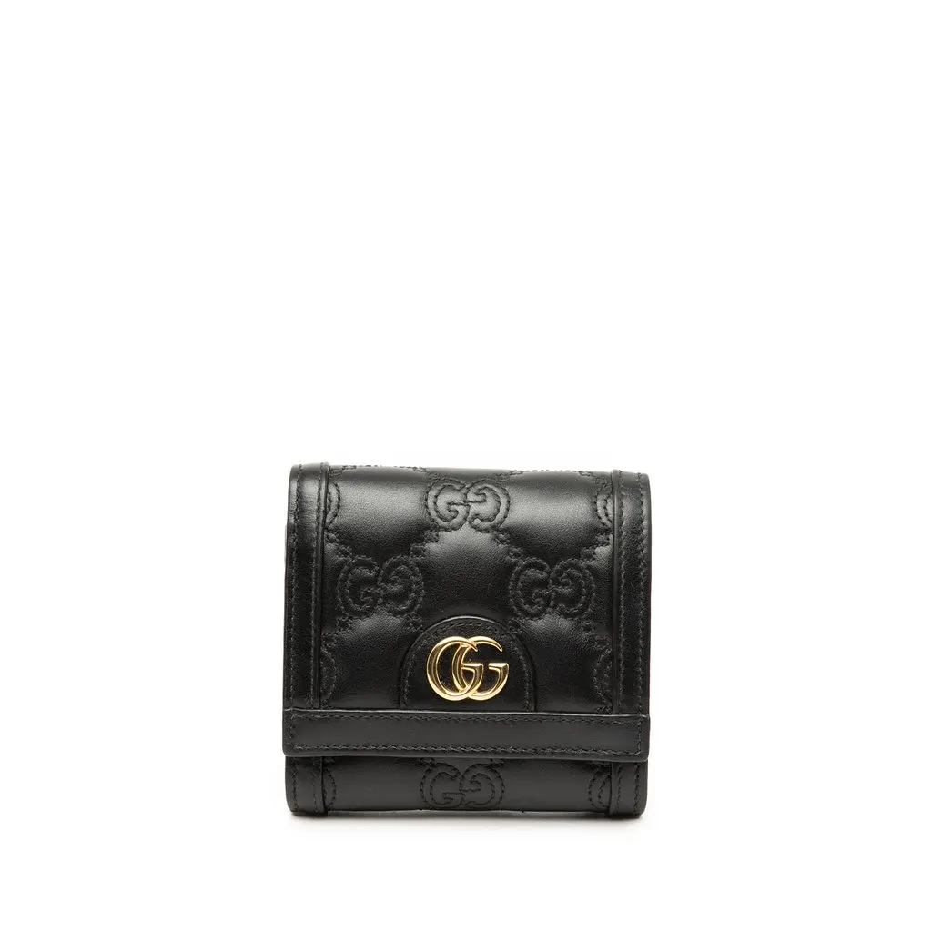 Gucci GG Matelasse Calfskin Card Case Wallet Black Leather Very good - Front View