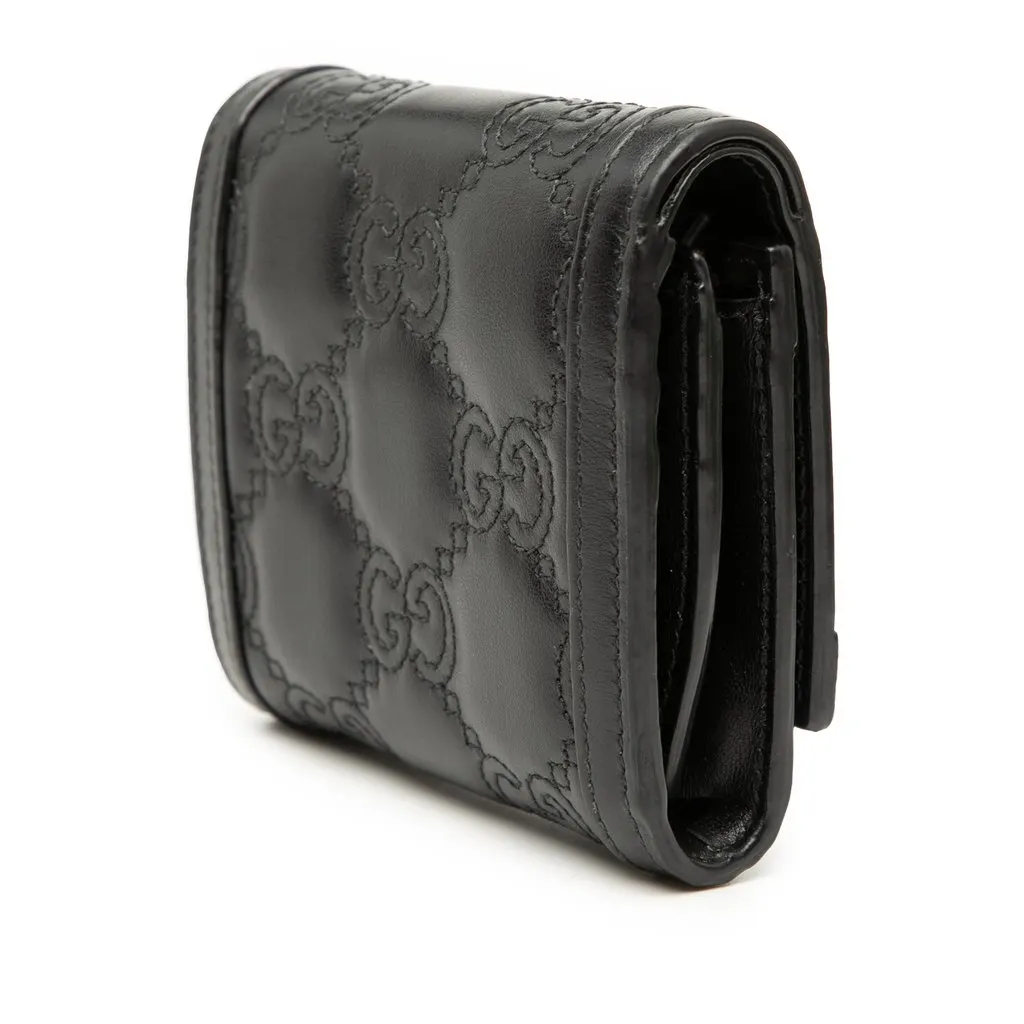 Gucci GG Matelasse Calfskin Card Case Wallet Black Leather Very good - Back View