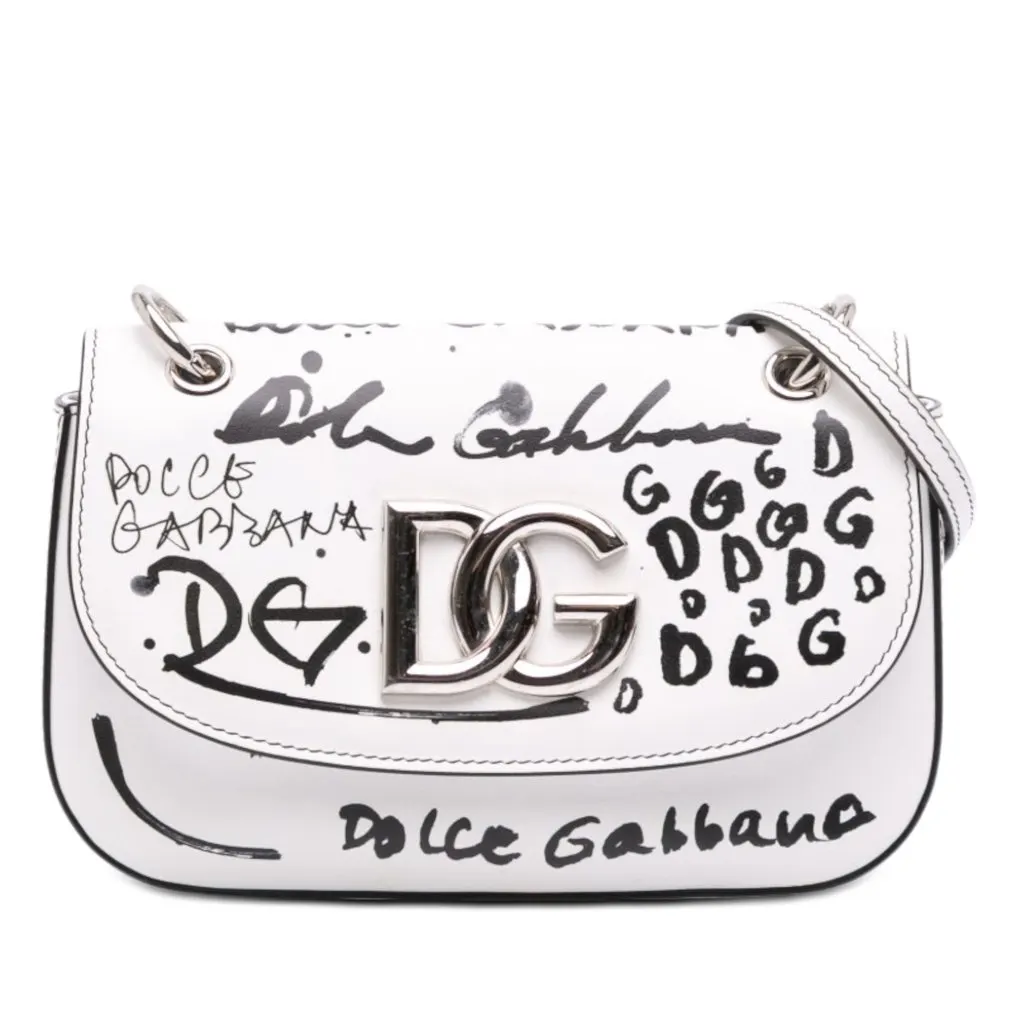 Dolce & Gabbana Small Calfskin Millenial Graffiti Crossbody White Leather Very good - Front View