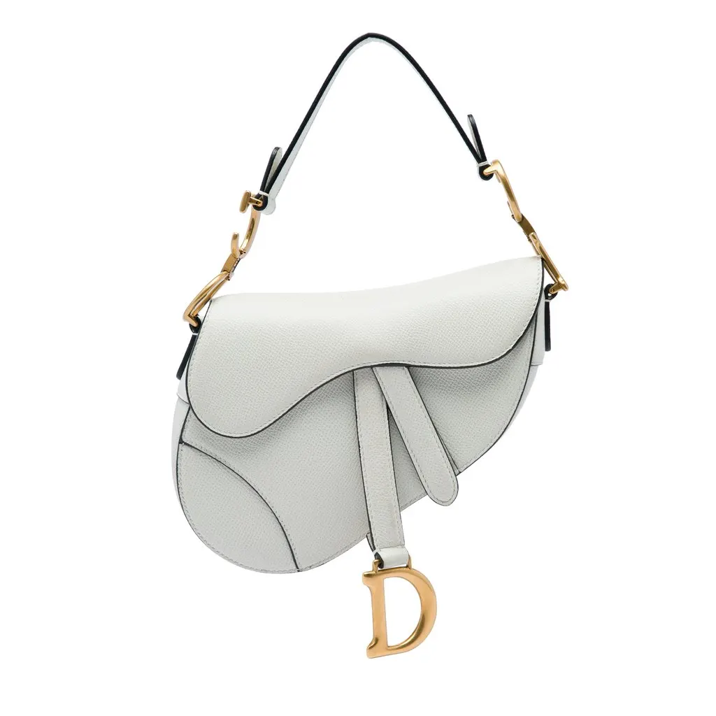 Dior Mini Grained Calfskin Saddle Bag White Leather Very good - Front View