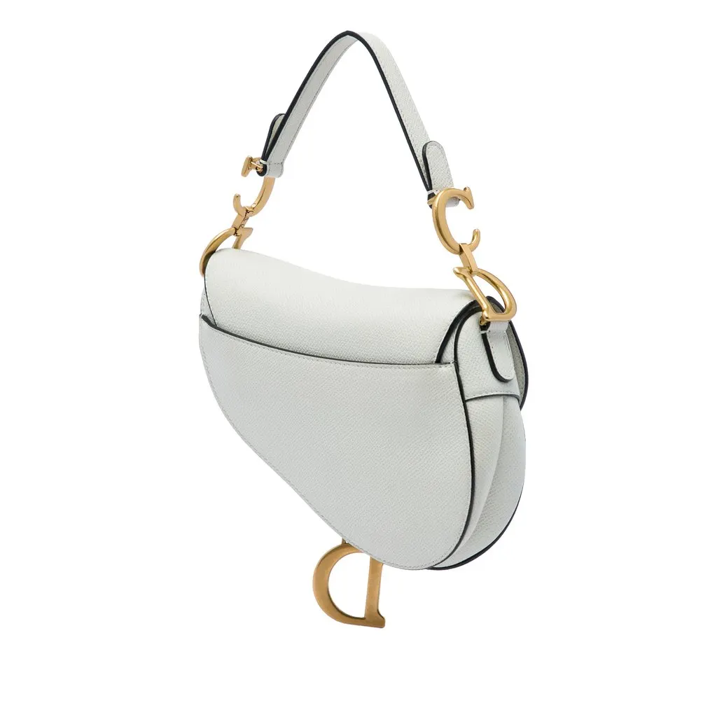 Dior Mini Grained Calfskin Saddle Bag White Leather Very good - Back View