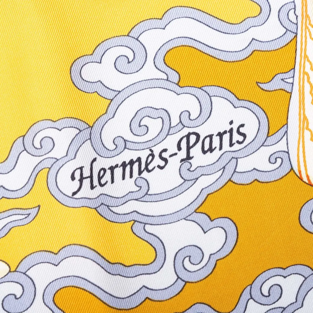 Hermès Heavenly Horses Silk Scarf 90 Yellow Silk Very good - Inside View
