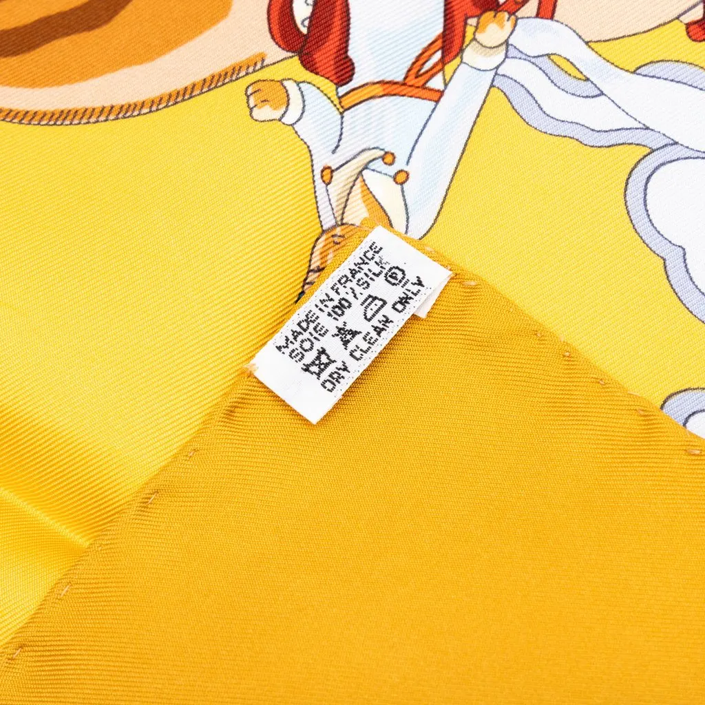 Hermès Heavenly Horses Silk Scarf 90 Yellow Silk Very good - Model View