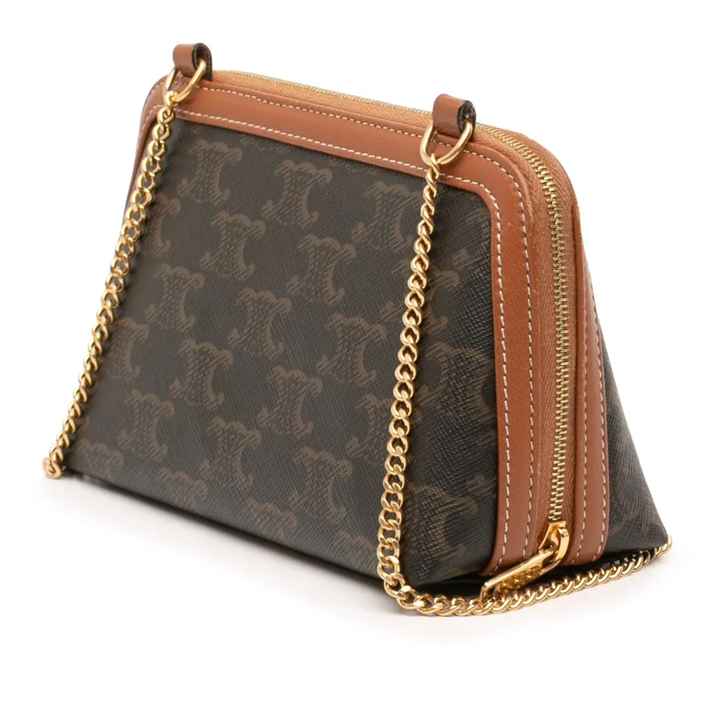 Celine Triomphe Coated Canvas Clutch On Chain Brown Canvas Good - Back View
