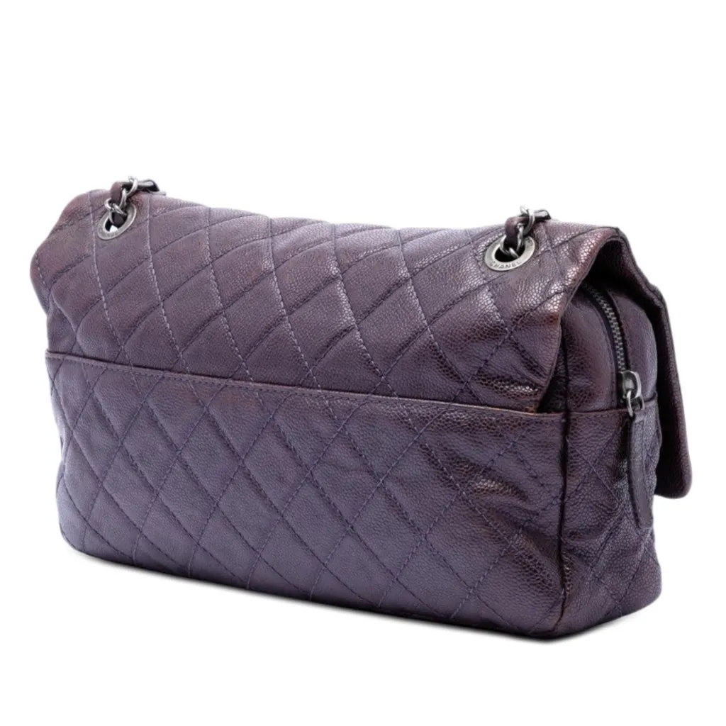 Chanel Jumbo Quilted Iridescent Caviar Easy Flap Purple Leather Very good - Back View