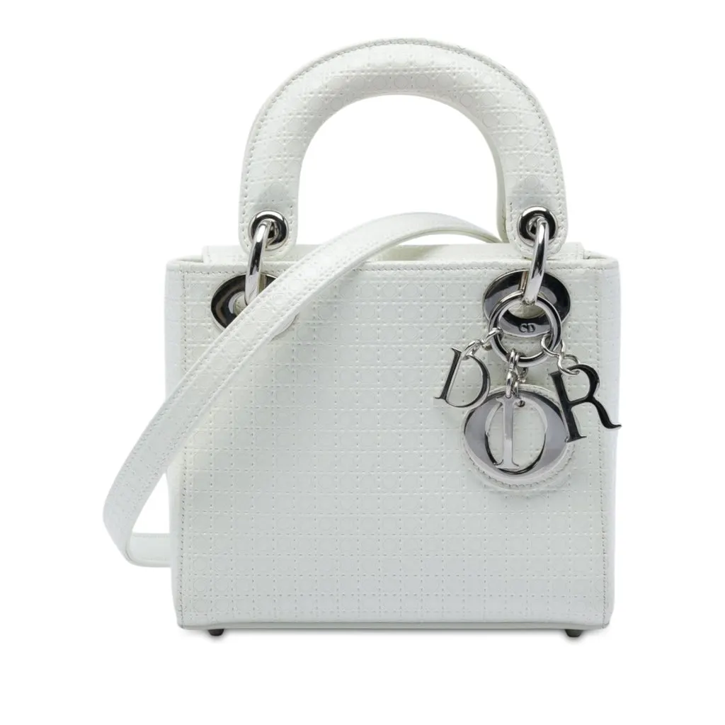 Dior Mini Patent Microcannage Lady Dior White Leather Very good - Front View