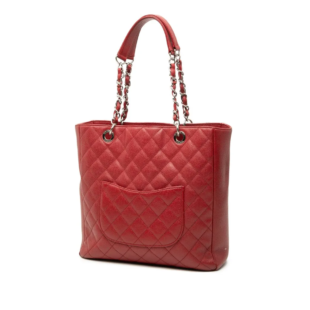 Chanel Caviar Vertical Grand Shopping Tote Red Leather Very good - Back View
