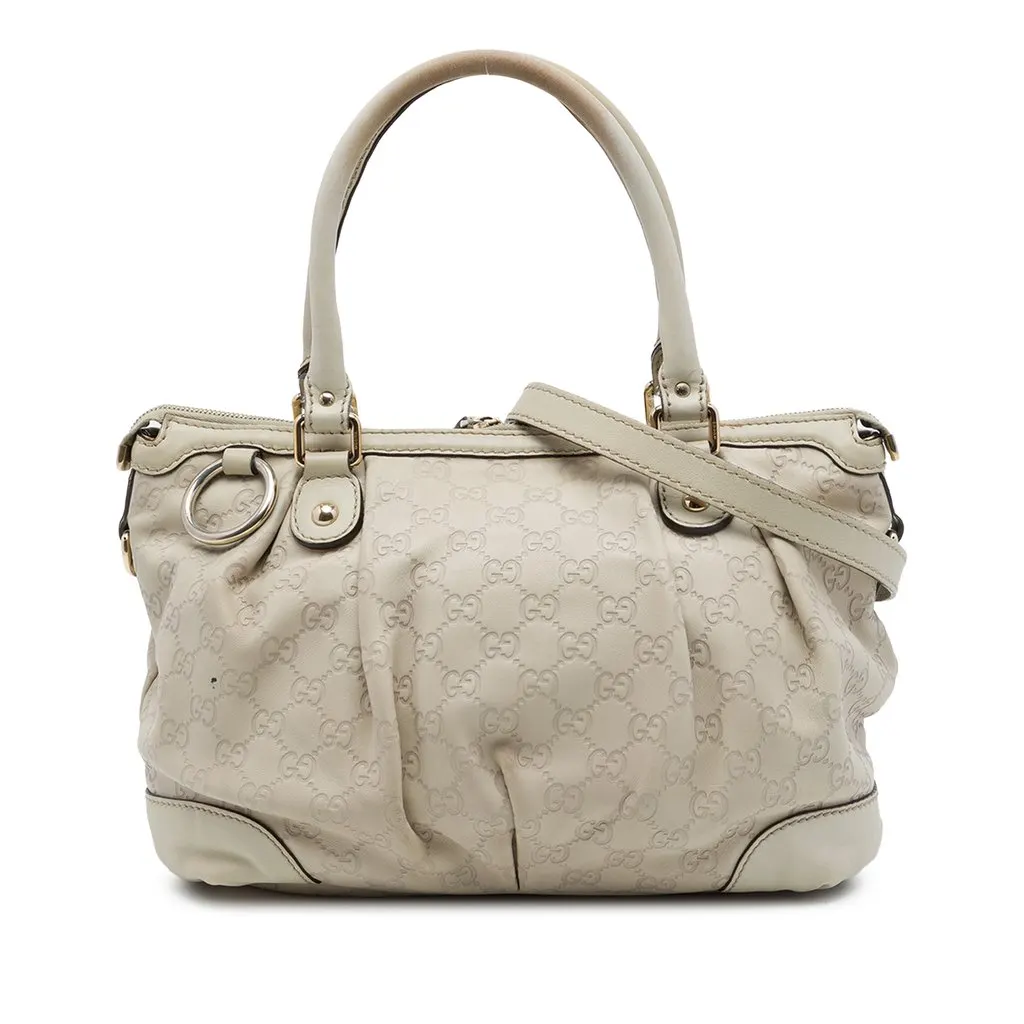 Gucci Guccissima Sukey Satchel White Leather Good - Front View