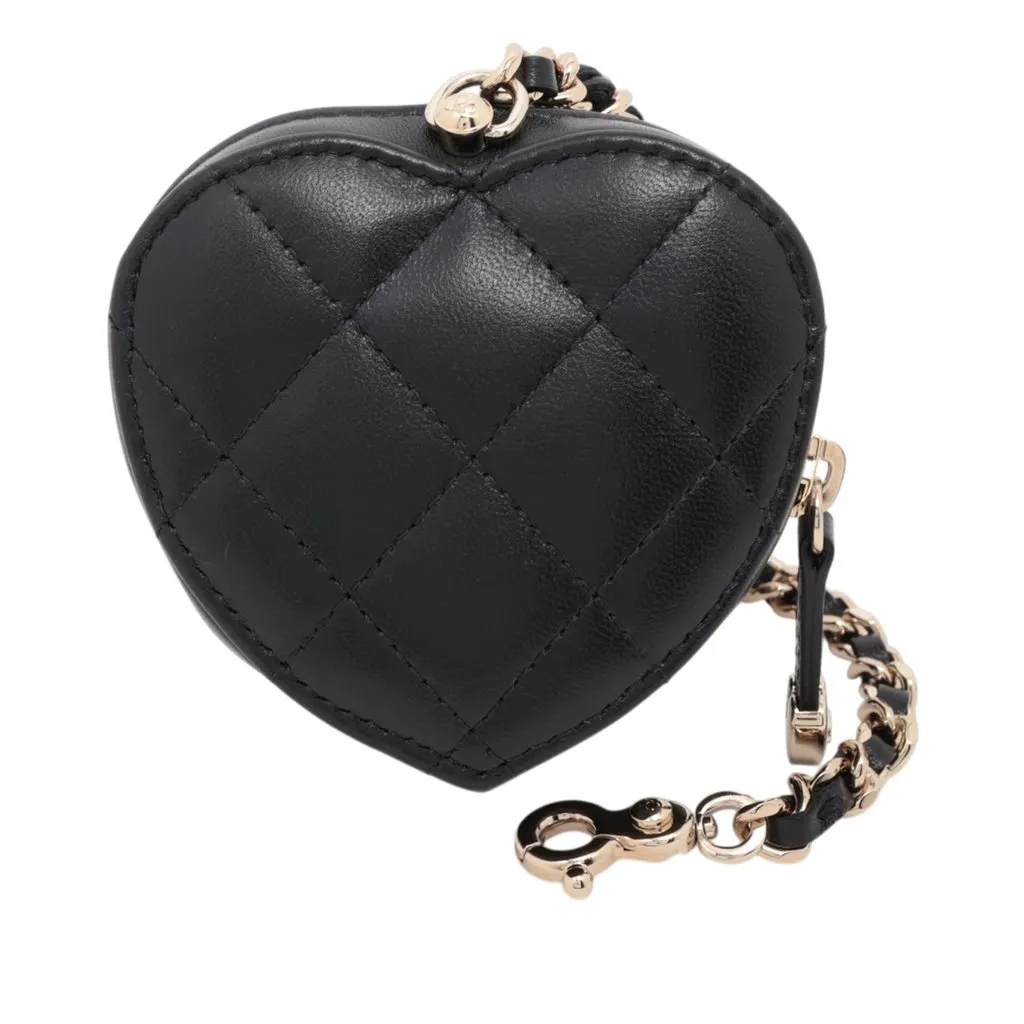 Chanel Mini Lambskin CC in Love Heart Key Chain and Bag Charm Black Leather Very good - Back View