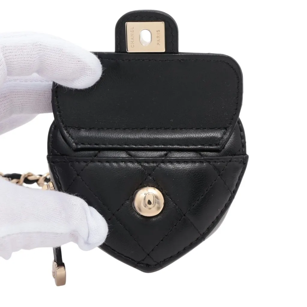 Chanel Mini Lambskin CC in Love Heart Key Chain and Bag Charm Black Leather Very good - Inside View