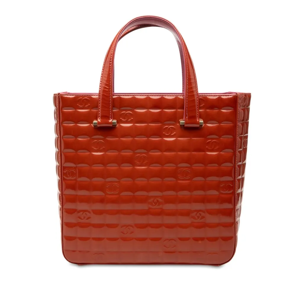 Chanel CC Chocolate Bar Patent Tote Orange Leather Very good - Front View