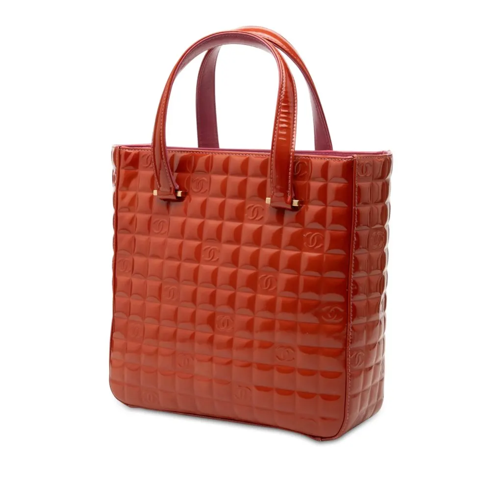 Chanel CC Chocolate Bar Patent Tote Orange Leather Very good - Back View