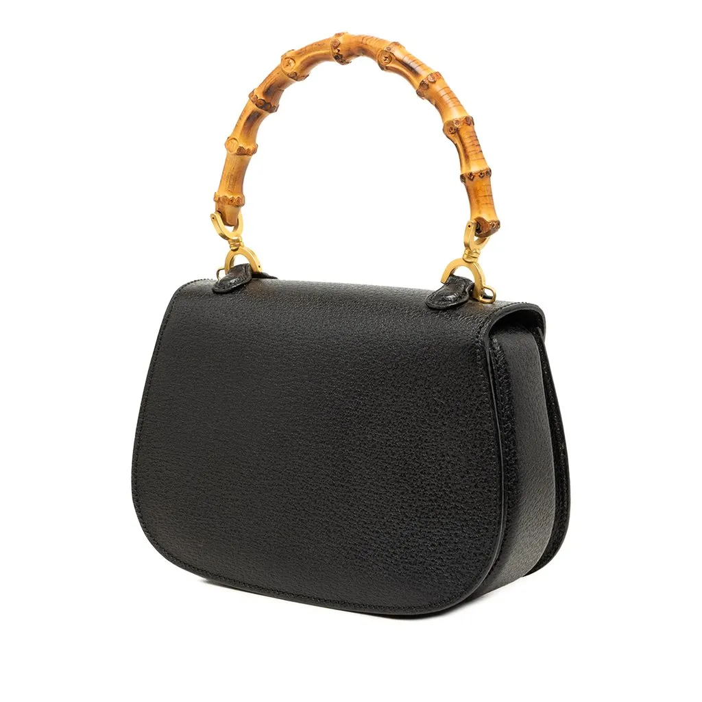 Gucci Small Grained Calfskin Bamboo Night Black Leather Very good - Back View