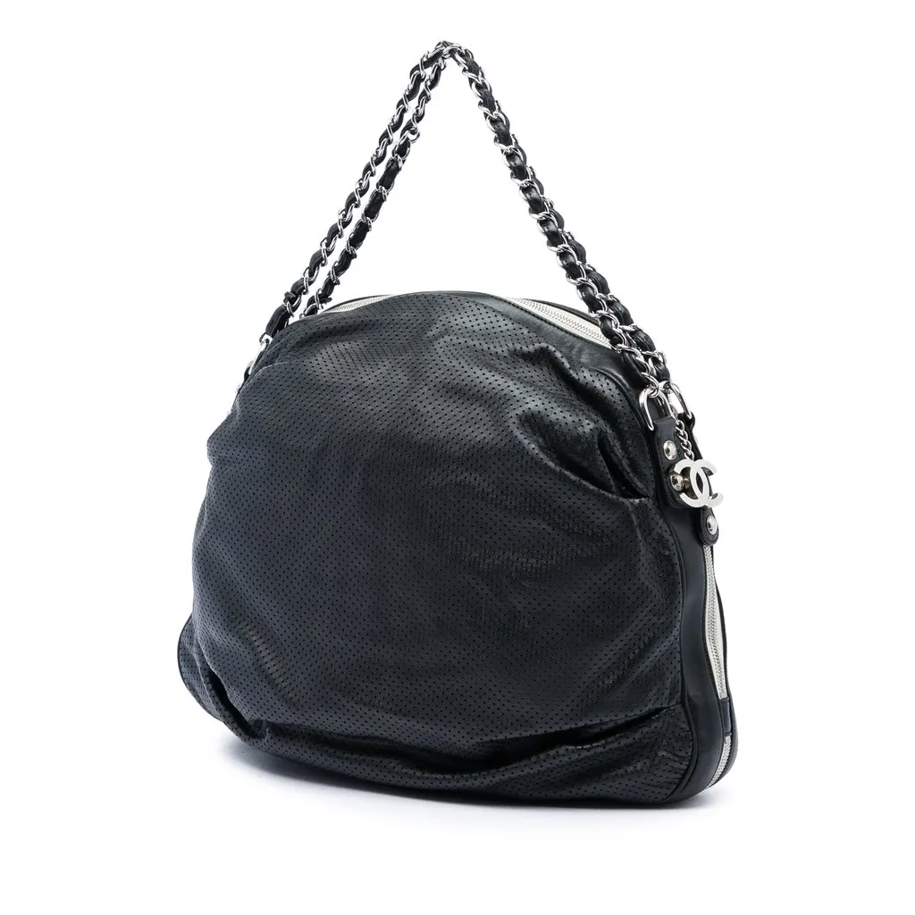 Chanel Perforated Lambskin Baseball Spirit Ligne Hobo Black Leather Very good - Back View