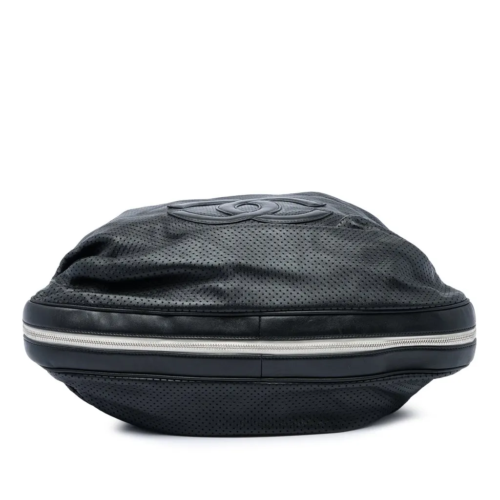 Chanel Perforated Lambskin Baseball Spirit Ligne Hobo Black Leather Very good - Inside View