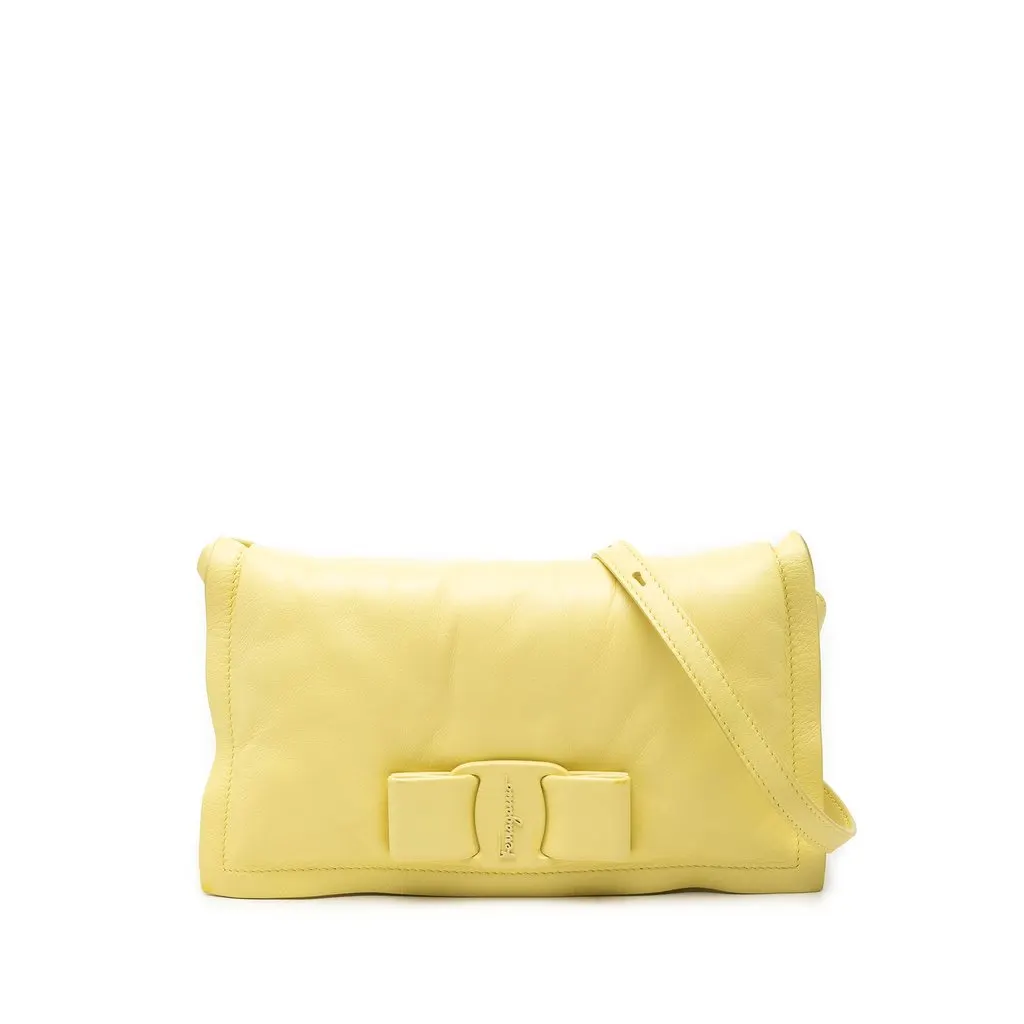 Ferragamo Padded Leather Viva Bow Crossbody Yellow Leather Very good - Front View