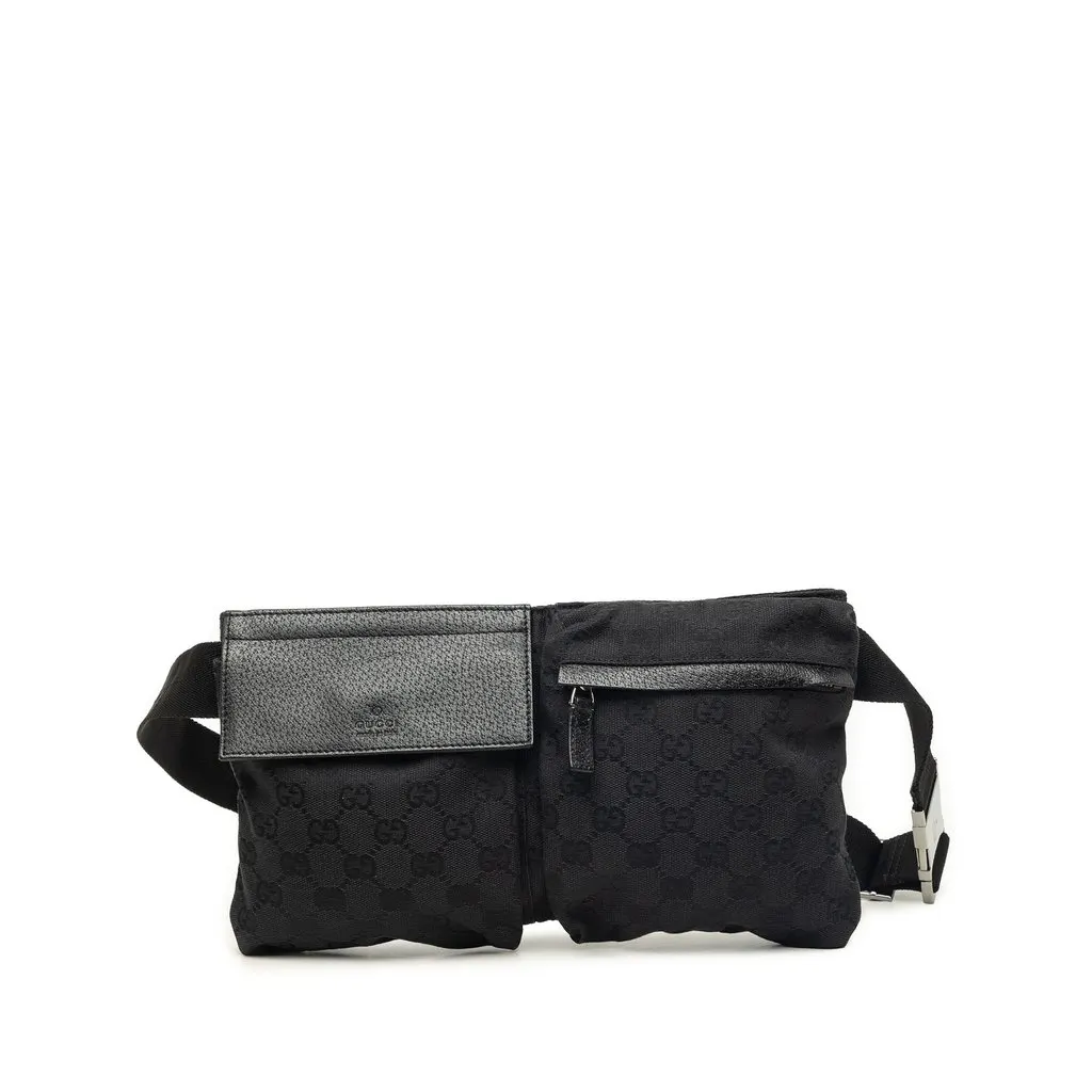 Gucci GG Canvas Double Pocket Belt Bag Black Very good - Front View