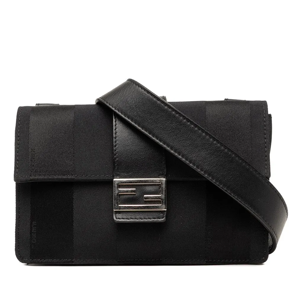 Fendi Pequin Nylon Convertible Baguette Pouch Black Very good - Front View