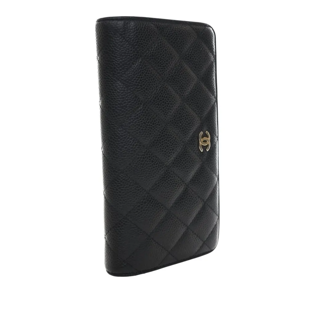 Chanel CC Quilted Caviar Yen Bifold Long Wallet Black Leather Very good - Back View