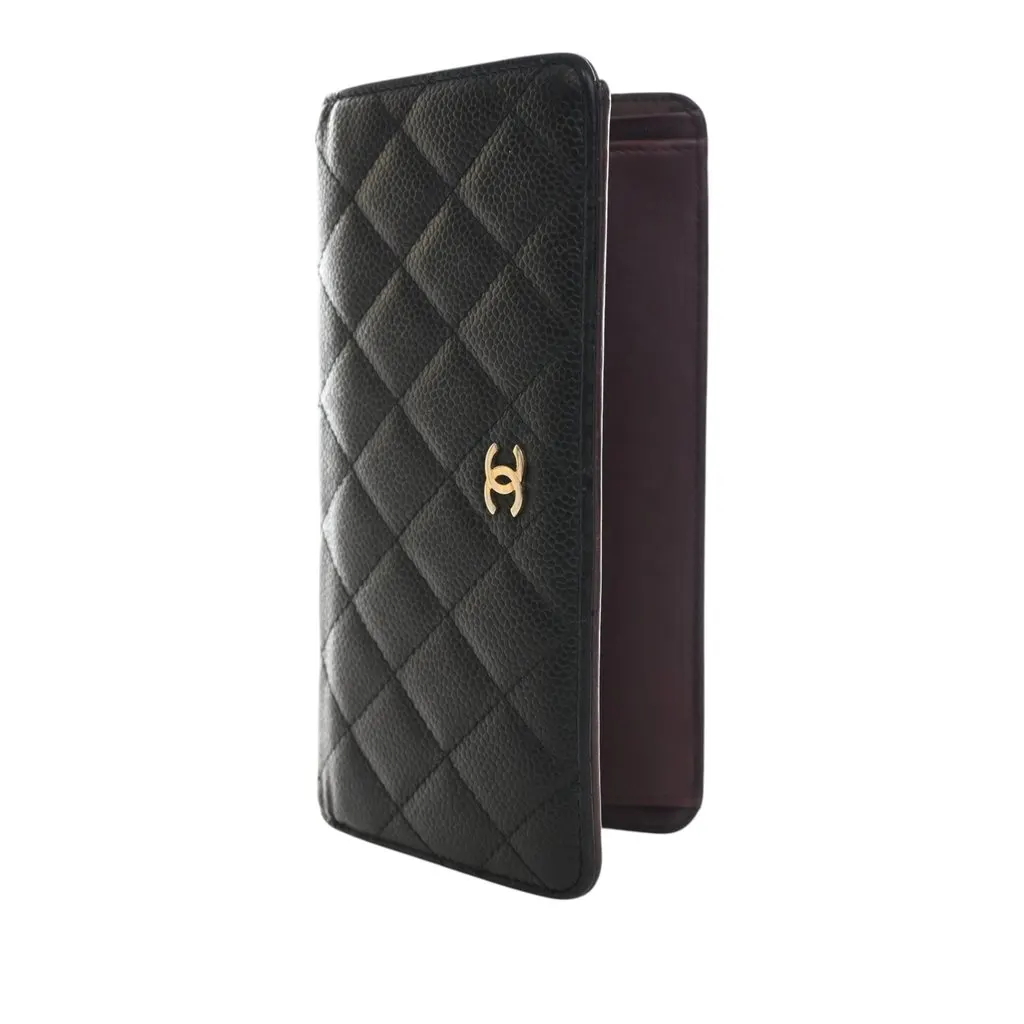 Chanel CC Quilted Caviar Yen Bifold Long Wallet Black Leather Very good - Inside View