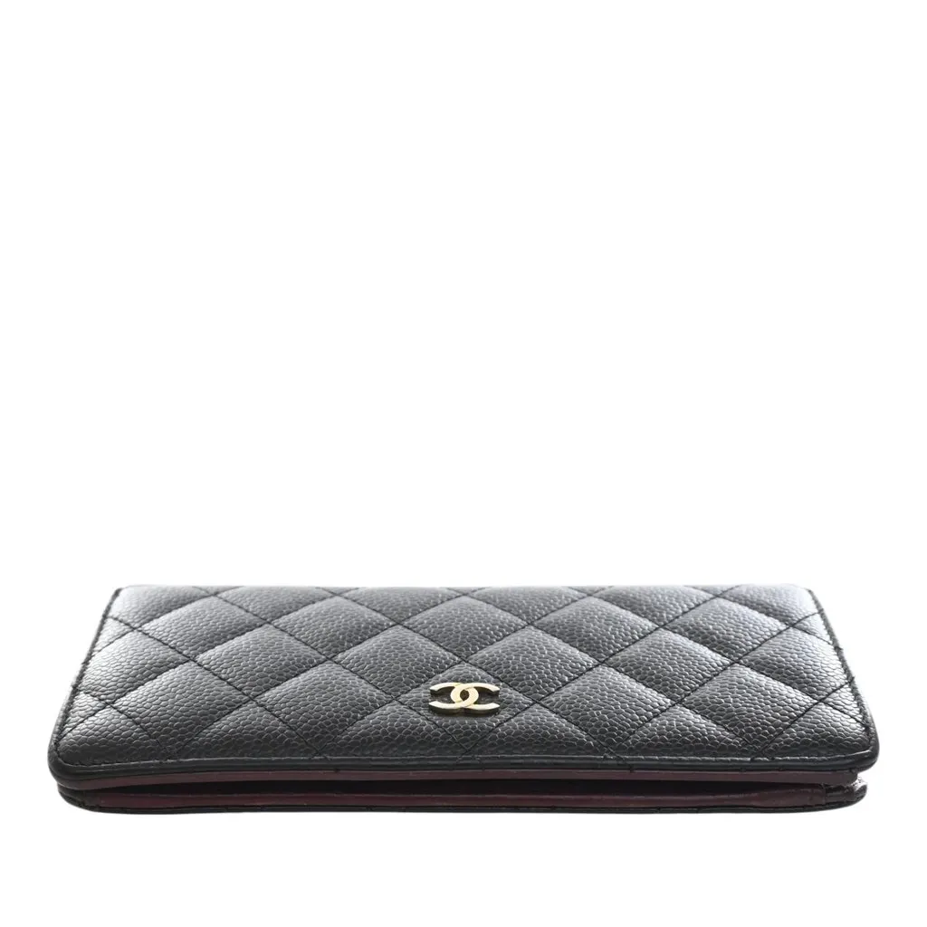 Chanel CC Quilted Caviar Yen Bifold Long Wallet Black Leather Very good - Box View