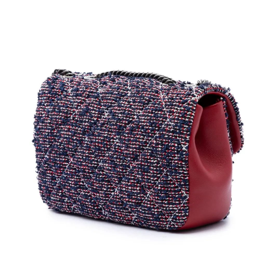 Chanel CC Quilted Tweed Single Flap Blue Tweed Good - Back View