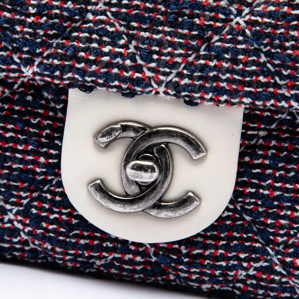 Chanel CC Quilted Tweed Single Flap Blue Tweed Good - Box View