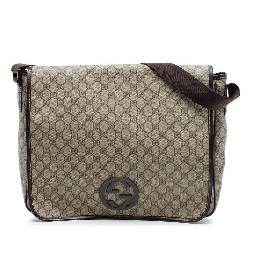 Gucci Large GG Supreme Interlocking G Messenger Bag Beige Very good - Front View