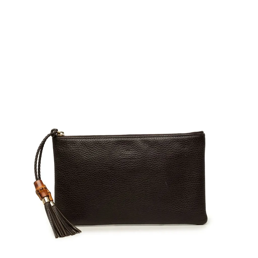 Gucci Calfskin Bamboo Clutch Brown Leather Very good - Front View
